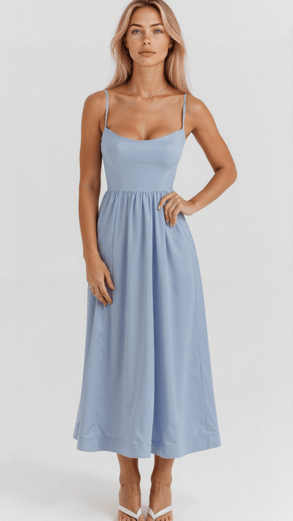 Damen Midikleid Blau Größe M Polyester - Elegantes Festliches Kleid für Jeden Anlass-3