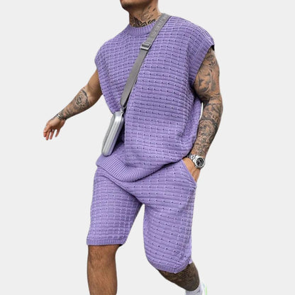 Herren Set Lila Größe M Baumwolle Ärmellos Shorts für Männer-2