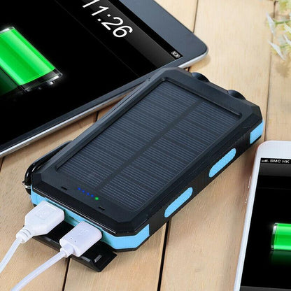 High-performance solar power bank – 500000mAh waterproof charger with dual USB and integrated flashlight