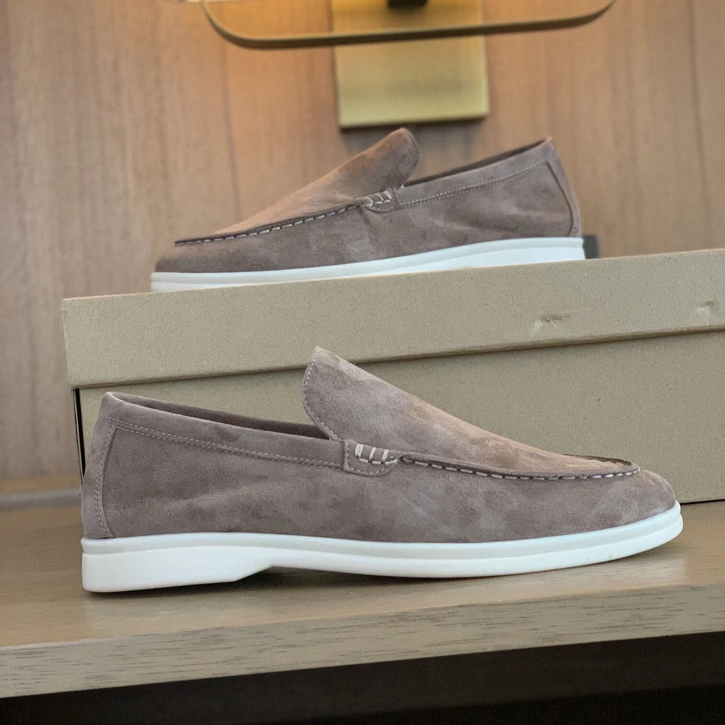 Herren Slipper Beige Größe 42 Wildleder Atmungsaktiv Schlupfschuhe für Sommer-2