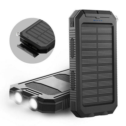 500000mAh Wasserdichte Solar-Powerbank mit Dual-USB-Anschlüssen und LED-Taschenlampe – Perfektes Ladegerät für unterwegs