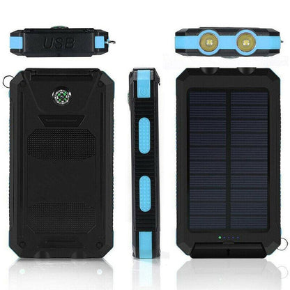 500000mAh Wasserdichte Solar-Powerbank mit Dual-USB-Anschlüssen und LED-Taschenlampe – Perfektes Ladegerät für unterwegs