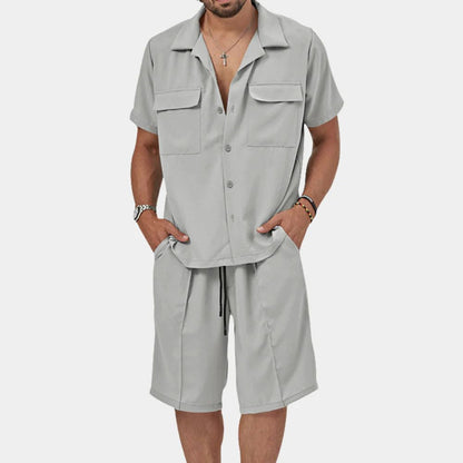 Herren Set Beige Größe M Leinen Atmungsaktiv Sommer Fashion-1
