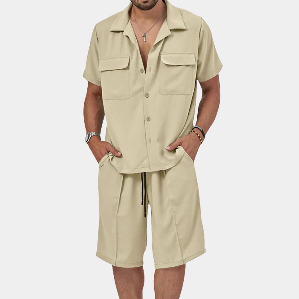 Variant image for Herren Set Beige Größe M Leinen Atmungsaktiv Sommer Fashion-11
