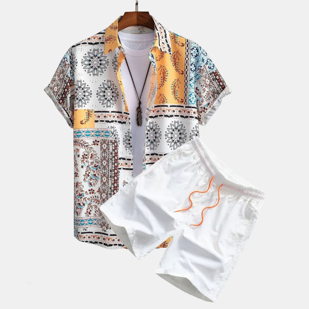 Variant image for Herren Sommer Set Weiß Größe M Baumwolle Hemd und Schwimmshorts-1