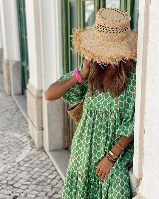 Vintage Bohemian Dress | Light V-neck dress for elegant summer looks