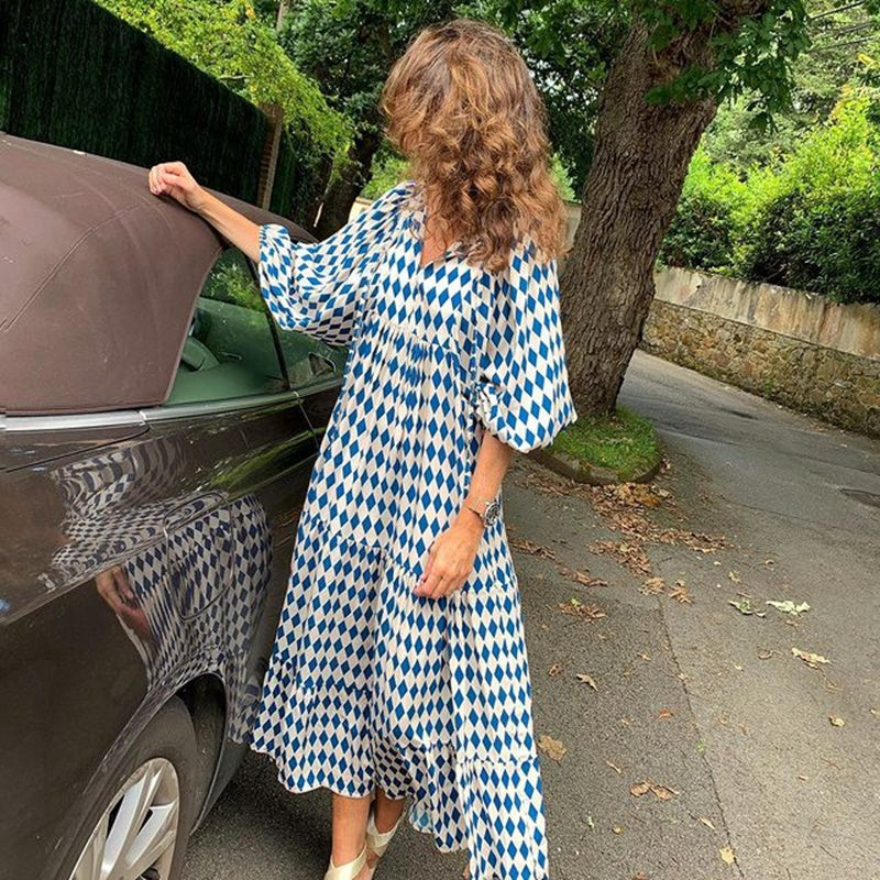 Vintage Bohemian dress with V-neck