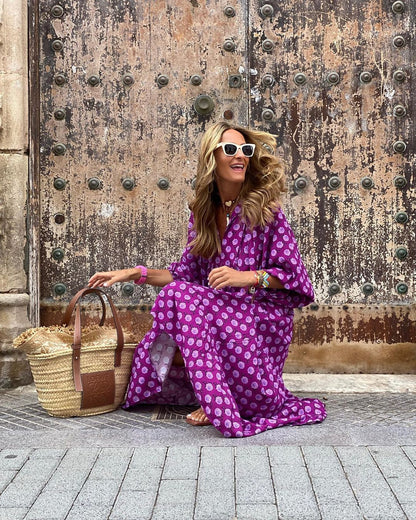 Vintage Bohemian dress with V-neck