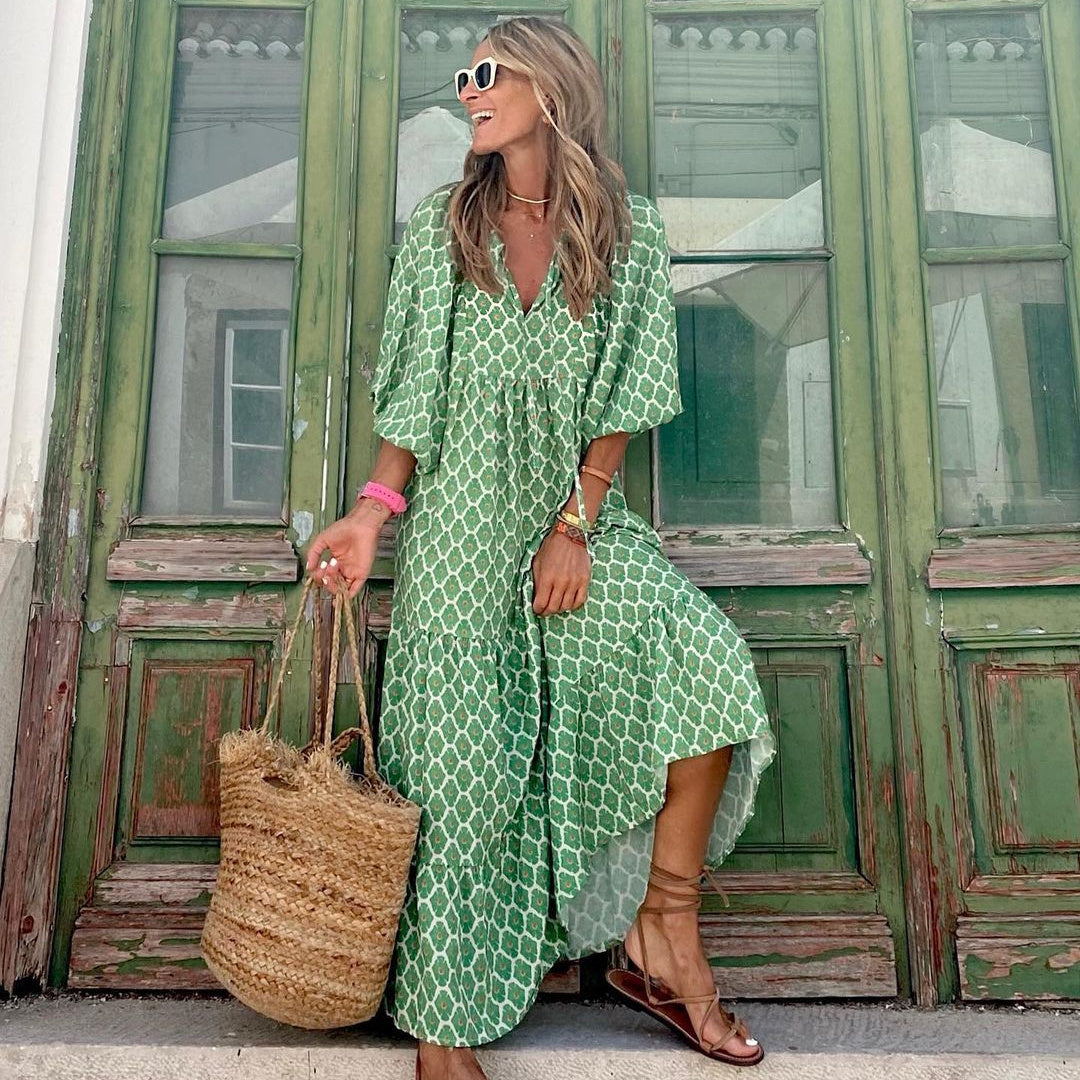 Vintage Bohemian dress with V-neck