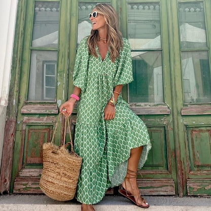Vintage Bohemian dress with V-neck