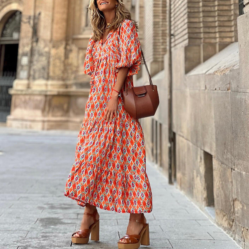 Vintage Bohemian dress with V-neck