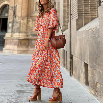 Vintage Bohemian dress with V-neck