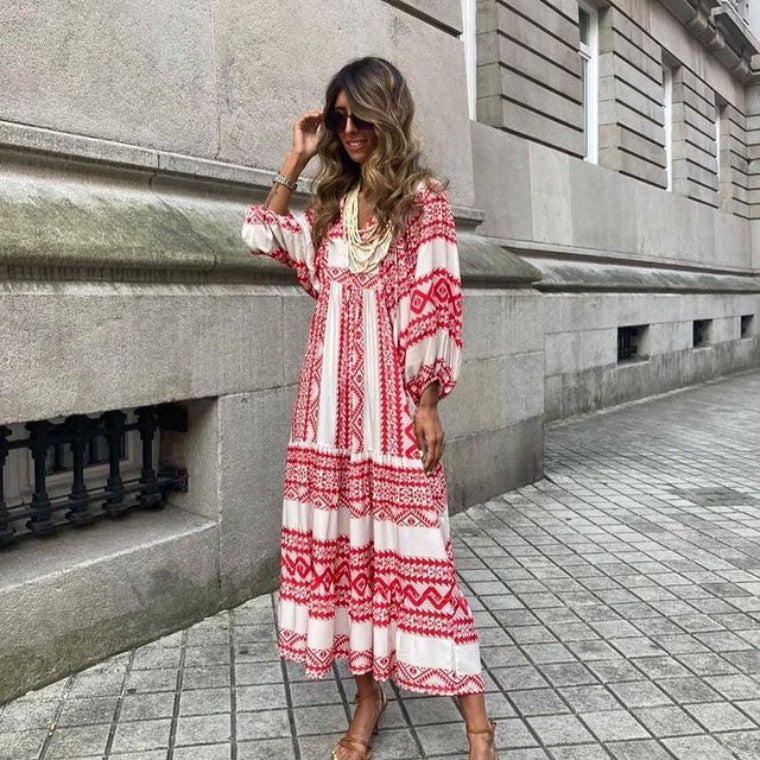 Vintage Bohemian dress with V-neck