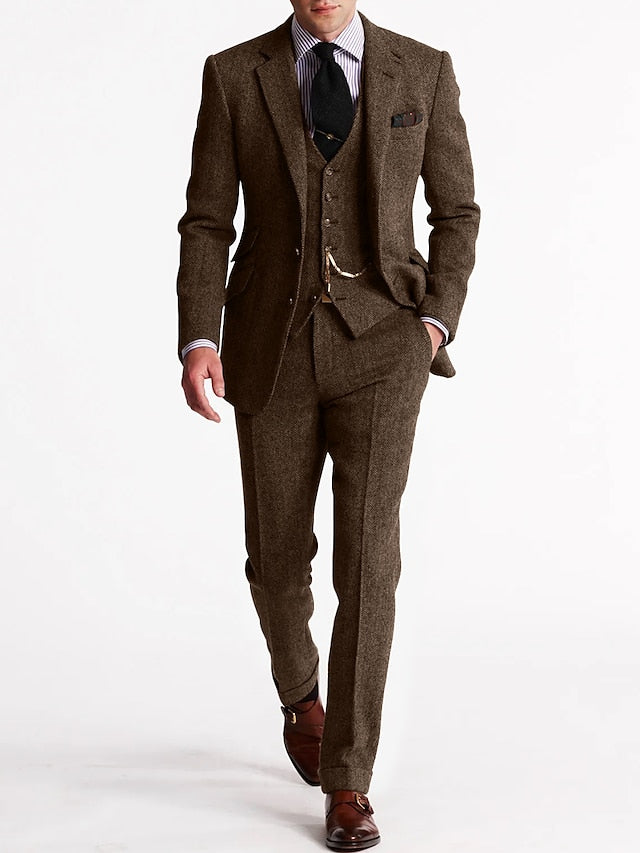 Variant image for Men's Tweed Tuxedo Suit Gray Size M Wool - Elegant Wedding Suit-28
