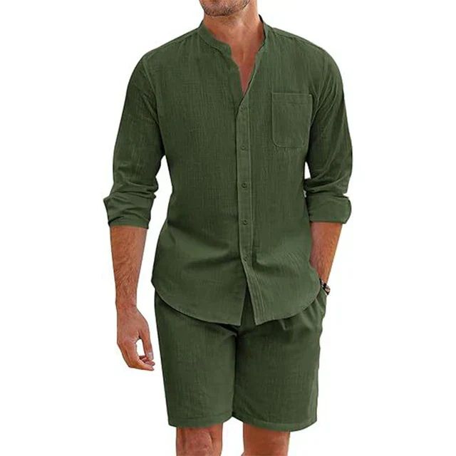 Variant image for Herren Sommer Outfit Weiß Größe M Leinen - Stilvolles Hemd und Shorts Set-7