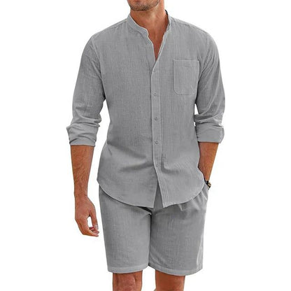 Variant image for Herren Sommer Outfit Weiß Größe M Leinen - Stilvolles Hemd und Shorts Set-13