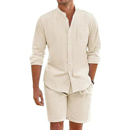 Herren Sommer Outfit Weiß Größe M Leinen - Stilvolles Hemd und Shorts Set-3