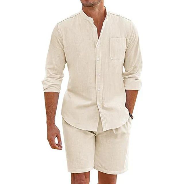 Variant image for Herren Sommer Outfit Weiß Größe M Leinen - Stilvolles Hemd und Shorts Set-31