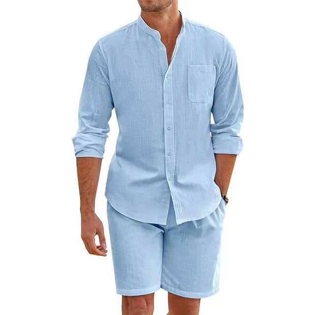 Variant image for Herren Sommer Outfit Weiß Größe M Leinen - Stilvolles Hemd und Shorts Set-19