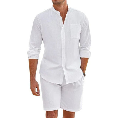 Variant image for Herren Sommer Outfit Weiß Größe M Leinen - Stilvolles Hemd und Shorts Set-25