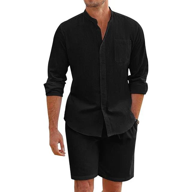 Variant image for Herren Sommer Outfit Weiß Größe M Leinen - Stilvolles Hemd und Shorts Set-4
