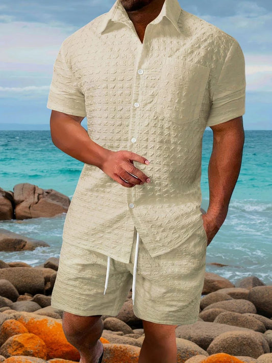 Herren Set Lila Größe M Baumwolle Kurzarm Hemd und Shorts für Männer-1